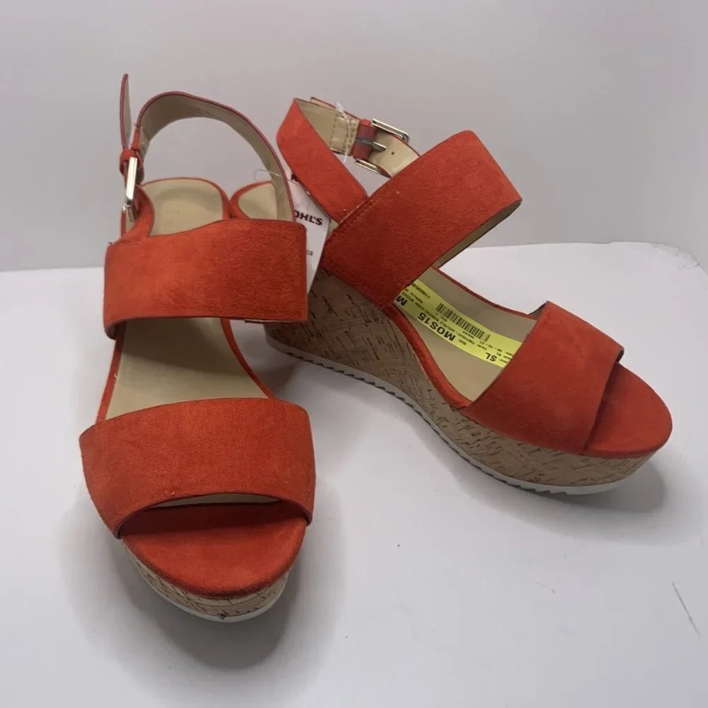 NEW Nine West Womens Valerie 3 orange Cork Wedge S